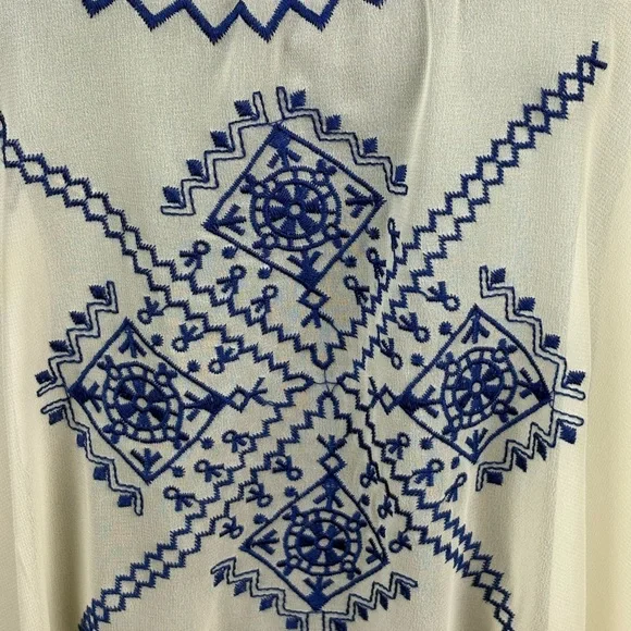 Umgee Cream and Blue Zigzag Sheer Dress - Picture 4 of 9